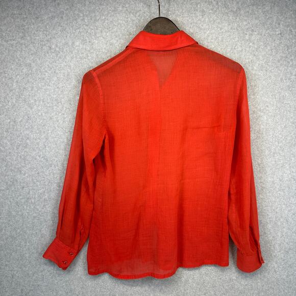 Vintage Loubella Extendables Blouse Womens Size 10/11 Red Sheer Red Button Up - Picture 2 of 15